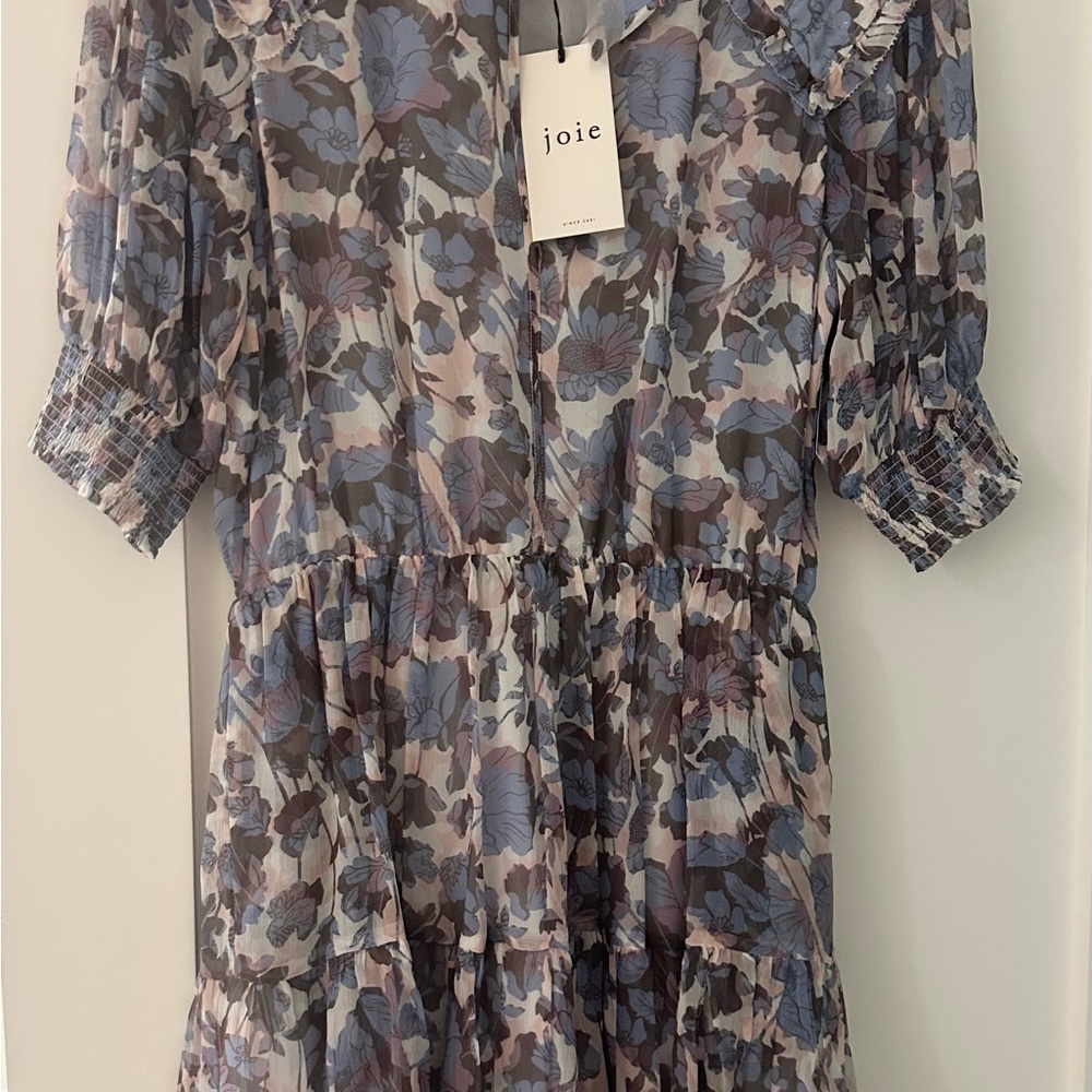 Joie Floral Tiered Mini Dress in Blue and Gray